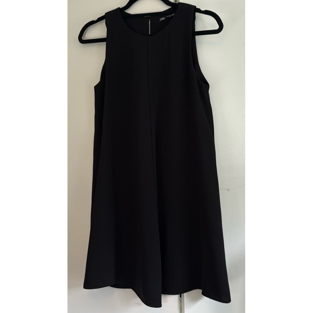 Zara Womens Sleeveless A-Line Mini Dress Black Round Neck Keyhole Back Size S